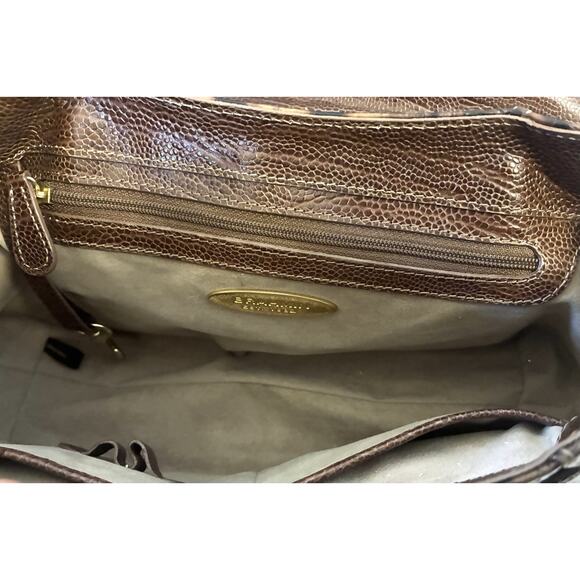 Brahmin Croc-Embossed Leather Large Buckle Flap Shoulder Bag Brown - Picture 9 of 16